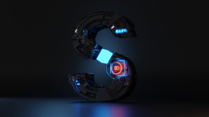 Font 3D rendering scifi neon and technology for illustration design