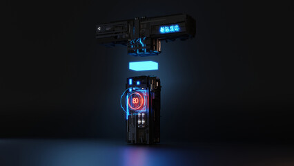 Font 3D rendering scifi neon and technology for illustration design