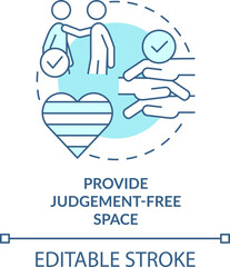 Provide judgement free space turquoise concept icon. Gender identity abstract idea thin line illustration. Isolated outline drawing. Editable stroke. Arial, Myriad Pro-Bold fonts used