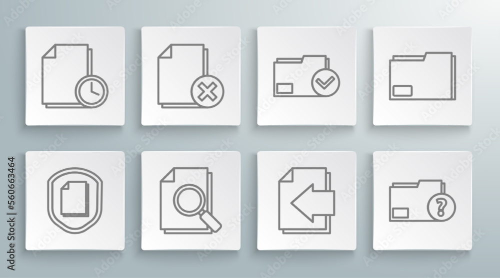 Poster set line document protection concept, delete file document, with search, next page arrow, unknown fo