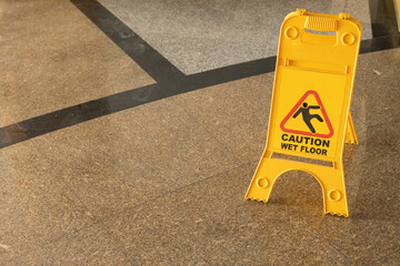 Sign showing warning of caution wet floor. High quality photo