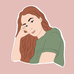 Flat fashion illustration concept. Young woman with long ginger hair. 