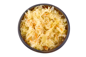 Fresh Sauerkraut from white Cabbage isolated on white Background.