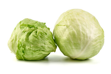 Fresh iceberg lettuce with Cabbage, isolated on white background.