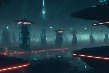 Generative ai fantasy futuristic cityscape.