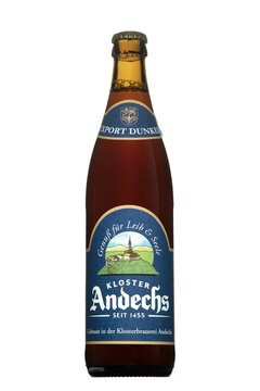 Bottle of Original Kloster Andechs Beer isolated on white background.