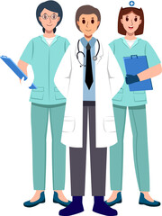 Medical Team . Doctors and nurse assistant . Cartoon characters .