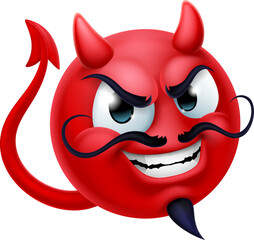 A red devil or satan emoji emoticon man face cartoon icon mascot.