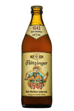 Bottle of Original Floetzinger Beer isolated on white background.