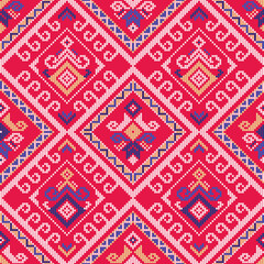 Filipino traditional Yakan weaving inspired vector seamless pattern - geometric ornament perfect for textile or fabric print design
- 560665838