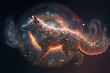 abstract space wolf in various colors AI