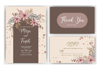 Vector an elegant wedding invitation template with beautiful hand drawn flower
