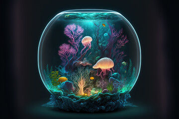 amazing background from various jellyfish in the aquarium AI