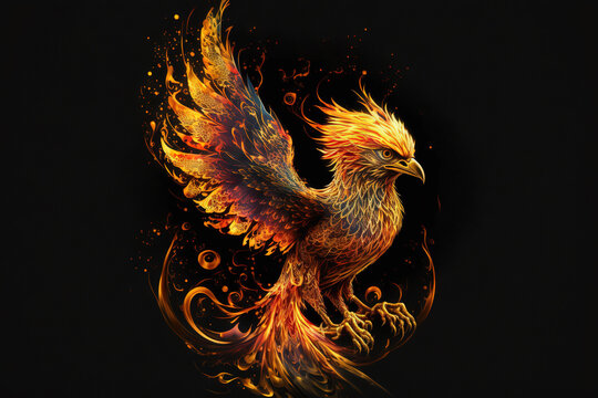 beautiful phoenix on fire on a black background AI