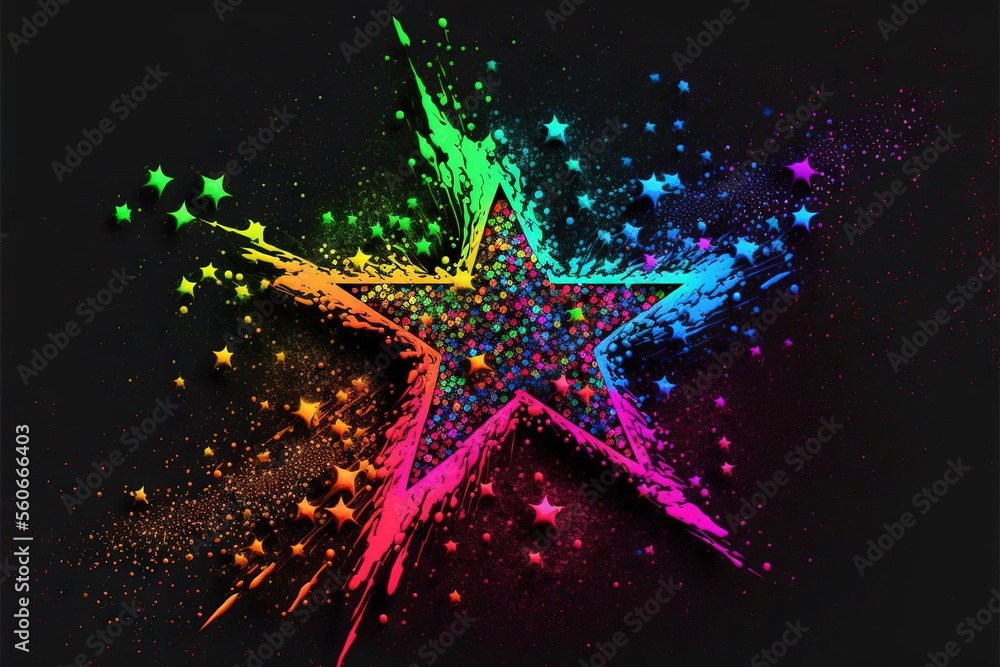 Poster a star with many stars on it and a lot of colors on it, and a black background with a black backgrou