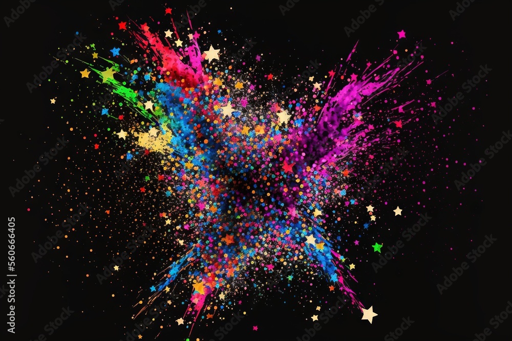 Poster a colorful explosion of stars on a black background with a black background and a black background w