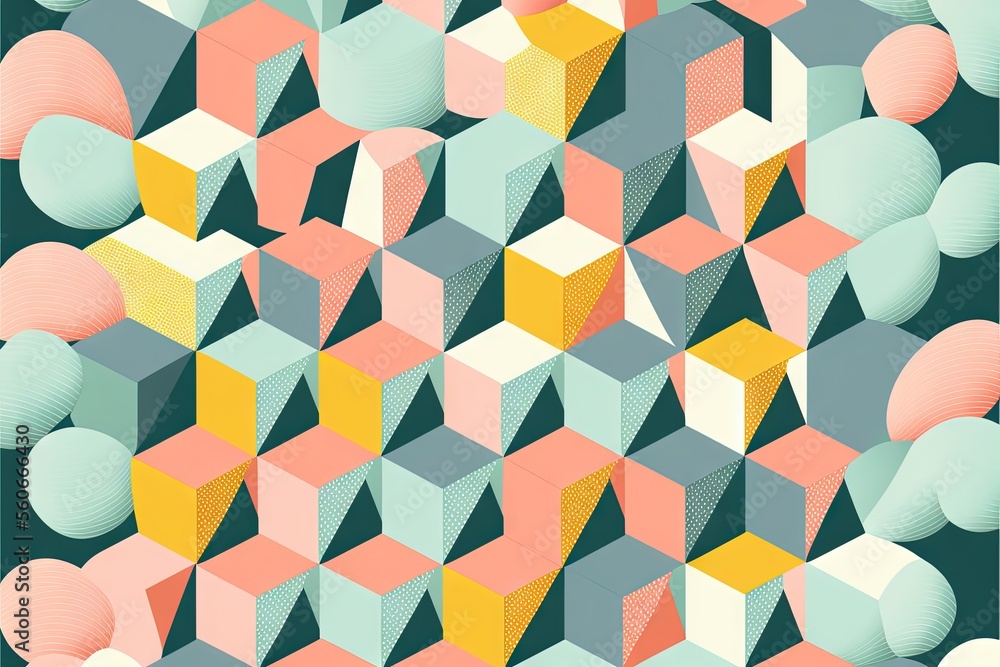 Poster a colorful pattern with shapes and shapes on it, including a square and rectangle shape, in a green 