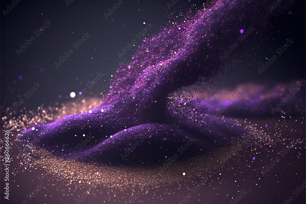 Poster a purple object with a lot of glitter on it's surface and a black background with a purple backgroun