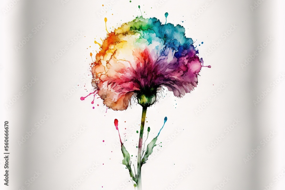 Poster a flower with a lot of colors on it's petals and stem is shown in the center of the image, with a wh
