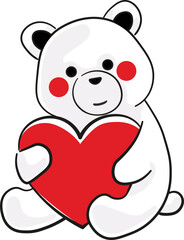Giant Teddy Bear Holding a Red Heart. Cuddle bear graphic for Valentines day