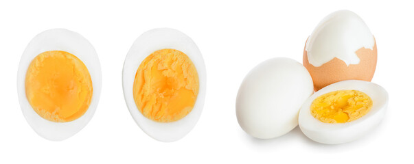 half boiled egg isolated on white background. Top view.