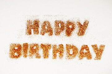happy birthday inscription in bright sequins on white background