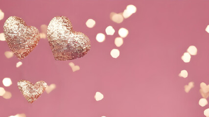Golden chocolate hearts on a pink bokeh background 4K. Valentine's Day, love, friendship & connection concept. Elegant, polished & beautiful background, wallpaper or banner. © SONJA ZALAR