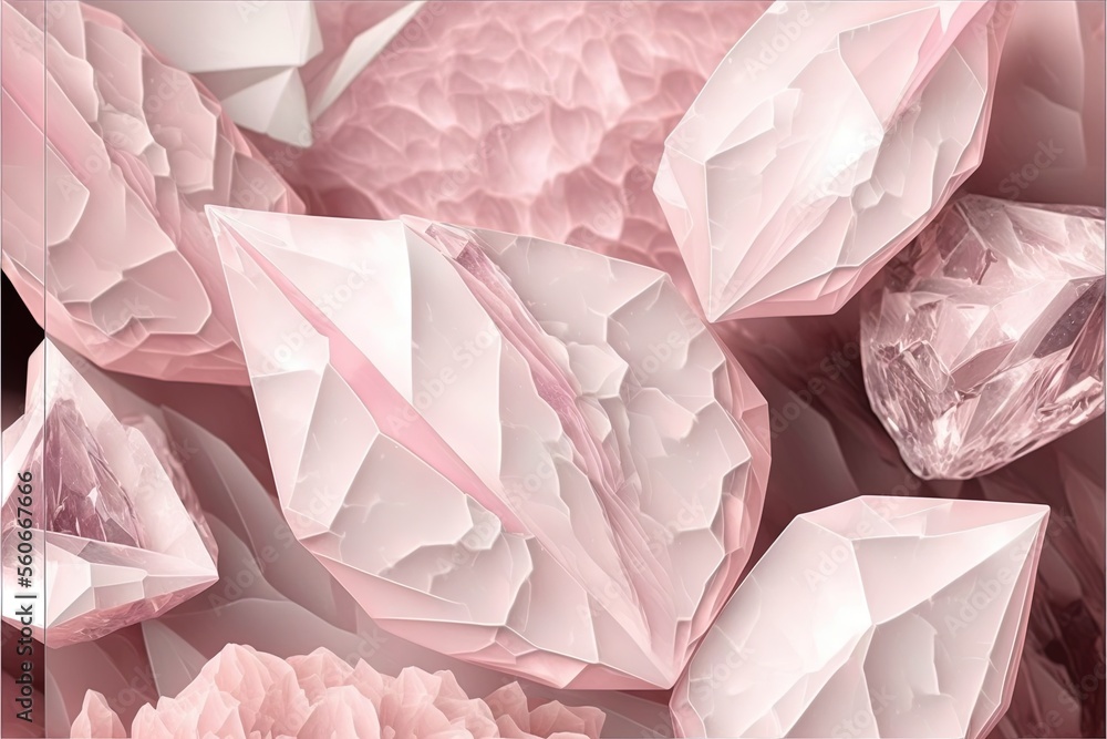 Poster a pink background with many different shapes and sizes of diamonds and pink flowers in the center of