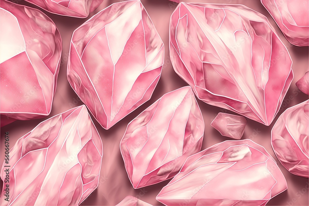 Poster a pink background with many pink crystals on it's surface and a pink background with a pink rectangl