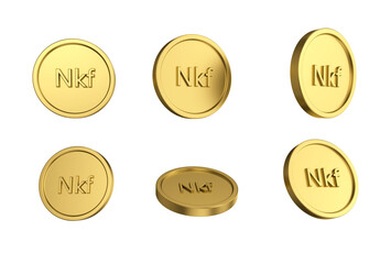 3d illustration Set of gold Eritrean nakfa coin in different angels