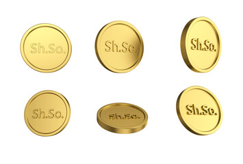 3d illustration Set of gold Somali shilling coin in different angels