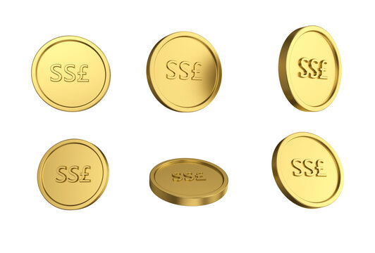 3d illustration Set of gold South Sudanese pound coin in different angels