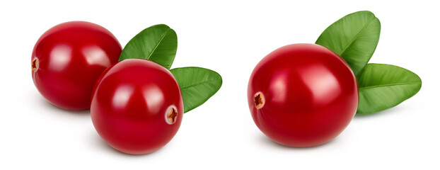 Cranberry with leaves isolated on white background with full depth of field