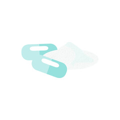 Pill and powder. Medicine. Flat style. Vector.