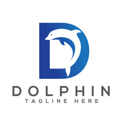 D letter jumping dolphin logo.