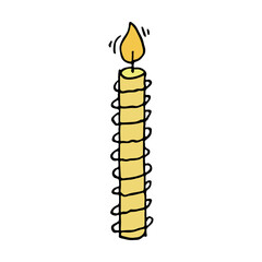 Burning birthday candle. Single doodle illustration. Hand drawn clipart for card, logo, design