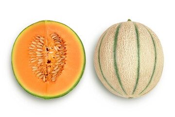 Cantaloupe melon isolated on white background with full depth of field. Top view. Flat lay