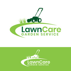 Lawn mower logo design vector illustration.