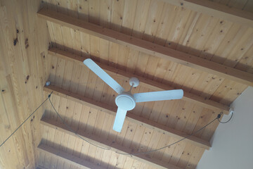 Fan on the ceiling. Cooling of the room on a hot day.