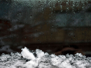 Snow on the car window . Close-up . Snow texture .