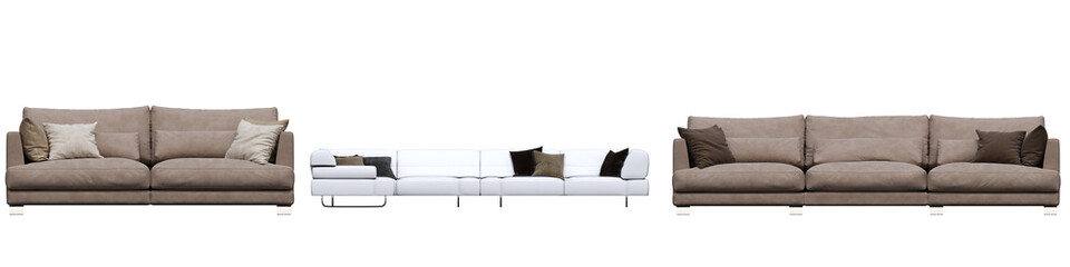 sofa isolate on a transparent background, interior furniture, 3D illustration, cg render