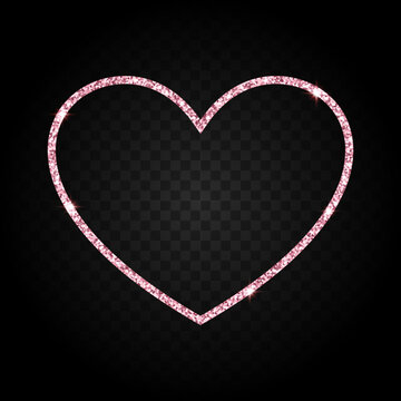 rose gold glitter heart frame, luxury border for valentine banner, card, vector illustration