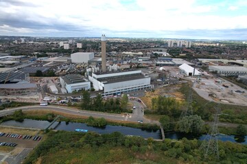 Edmonton Solid Waste Incineration Plant London UK drone aerial view