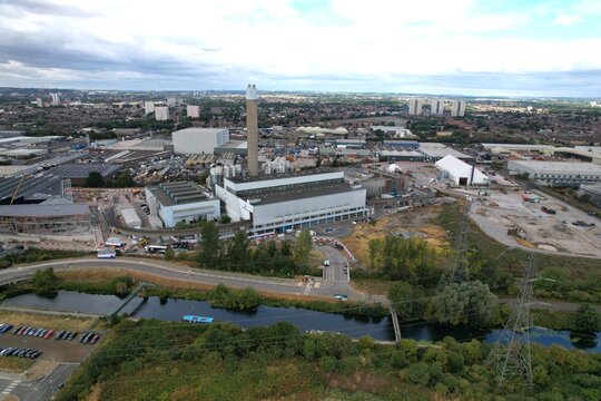Edmonton Solid Waste Incineration Plant London UK Drone Aerial View