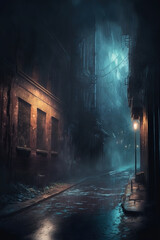 Fototapeta na wymiar Dark alleyways. Horror alleyway. Misty alley