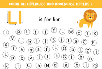 Dot all letters L. Educational worksheet for learning alphabet.