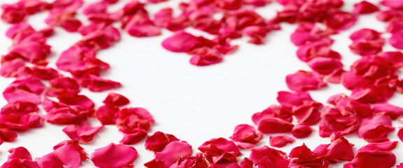 Illustration of Heart made with rose petals. Valentine hearts postcard