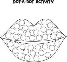 Dot a dot game for preschool kids. Black and white lips.
