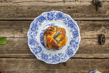 homemade sweet buns on vintage plates