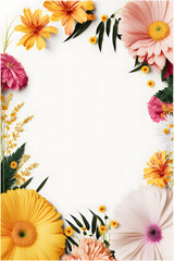 Obraz premium Top-view floral background photo with plenty of copy space, perfect for website backgrounds, social media posts, advertising, packaging, etc. Vibrant flowers, lush greenery, shallow depth of field.